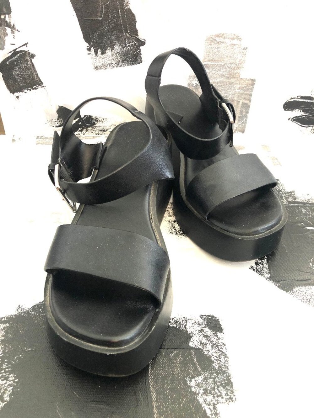 Call It Spring Black Vegan Leather Platform Sandals, Size 8.5